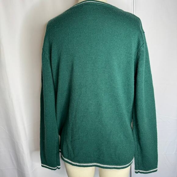 Holiday Time Snowman Sweater Green Acrylic L 12-14 Christmas Embroidered - Picture 2 of 6